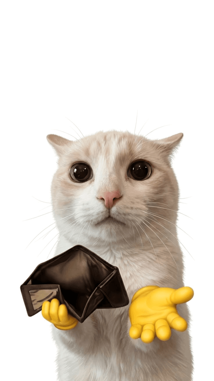 A cat presenting an empty wallet.