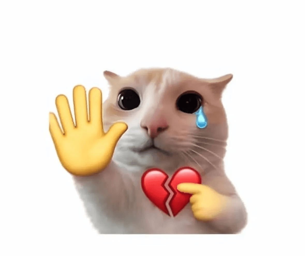 A teary-eyed cat holding a broken heart.